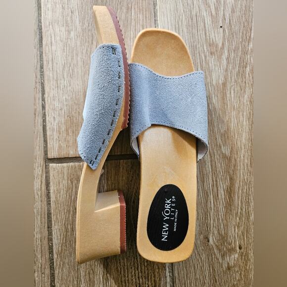 New York Lites wooden Sandal in gray suede leather sandals clogs  size 10 - Picture 16 of 17